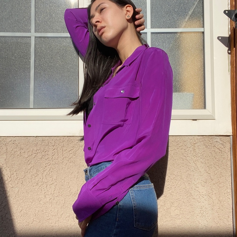 Purple button down blouse